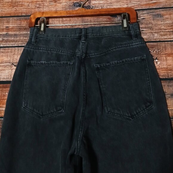 PacSun Jeans 28 Dad High Rise Button Fly Ripped Distressed Washed Black Denim - Picture 5 of 8